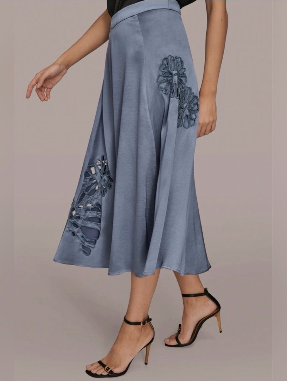 Donna Karan NWT Satin Midi Skirt with Floral Cutouts